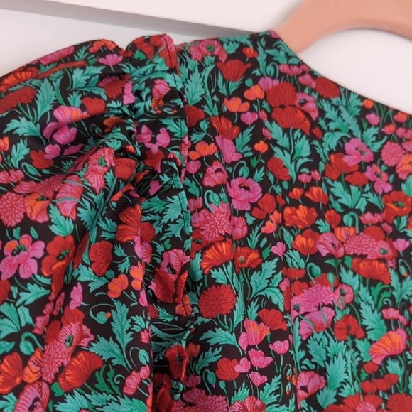 J. Crew Red and Blue Maxi Dress with Puff Sleeves - Picture 4 of 8